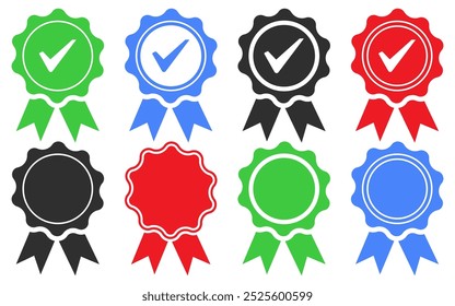 Approved check mark badge icon medal prize premium quality tick award ribbon check mark vector icon set merit reward champion