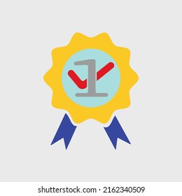 Approved Check Ok Vector Icon,  Number 1 Badge. Guarantee, Warranty Icon.