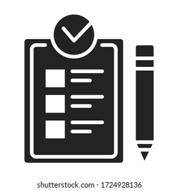Approved checklist black glyph icon. Check mark list, office organization briefings or questionnaire checkbox concept. Sign for web page, mobile app. Vector isolated object