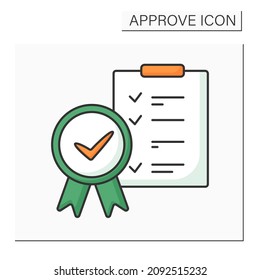 Approved checklist color icon. Roster of pre-vetted investments. Approved legal lists. Confirmed concept. Isolated vector illustration