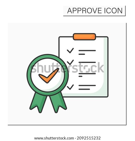 Approved checklist color icon. Roster of pre-vetted investments. Approved legal lists. Confirmed concept. Isolated vector illustration