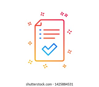 Approved checklist line icon. Accepted or confirmed sign. Report symbol. Gradient design elements. Linear approved checklist icon. Random shapes. Vector