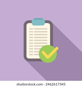 Approved clipboard icon flat vector. Test checklist. Document exam form