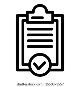 Approved clipboard icon. Outline approved clipboard vector icon for web design isolated on white background