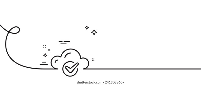 Approved cloud computing line icon. Continuous one line with curl. Internet data storage sign. File hosting technology symbol. Cloud computing single outline ribbon. Loop curve pattern. Vector