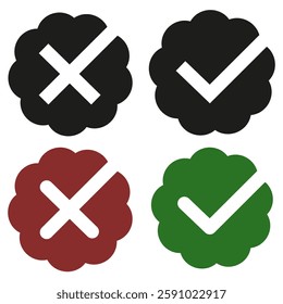 Approved confirmation symbol. Set of flat confirmation and cancellation icons. ESP 10.
