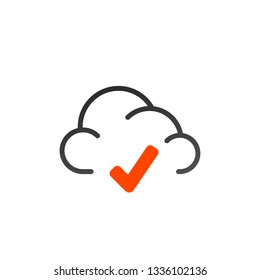 approved connection concept sign symbol. vector cloud checked mark icon. Flat illustration of cloud computing. technology concept isolated on white background.