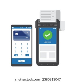 Approved contactless payment using smartphone and credit card vector illustration