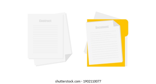 Documento de Office. Contrato. Ilustración plana vectorial. Icono de página de documento de papel. Documento con un sello y firmas en fondo blanco.