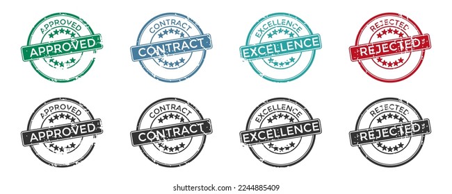 Approved, contract, excellence, rejected grunge stamps