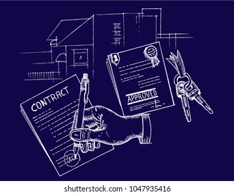 approved and contract, sketch