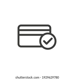 Approved Credit Card Or Transaction Icon. Credit Card With Check Mark Symbol.