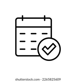Approved date thin line icon. Calendar with check mark. Business plan, agenda, meeting reminder. Modern vector illustration.