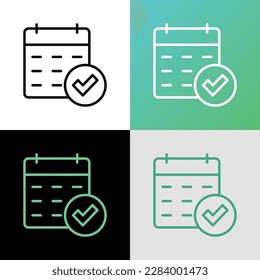 Approved date thin line icon. Calendar with check mark. Business plan, agenda, meeting reminder. Modern vector illustration.