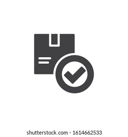 Approved delivery package vector icon. filled flat sign for mobile concept and web design. Parcel box with check mark glyph icon. Symbol, logo illustration. Vector graphics