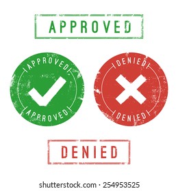 Approved And Denied Stamps. Vector Format. Only Solid Fills Used.