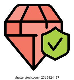 Approved diamond icon outline vector. Tooth gem. Dental healthy color flat