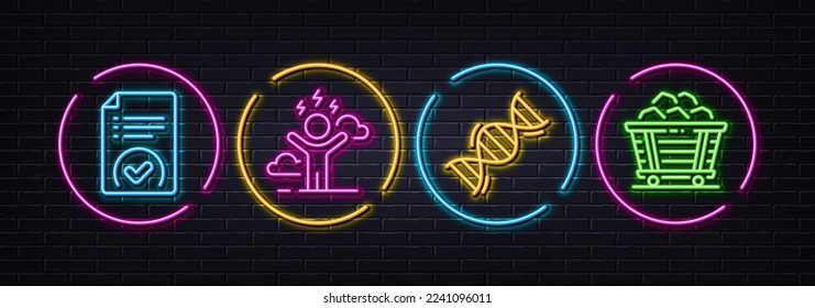 Zugelassenes Dokument, Schwieriges Stress und Chemie und minimale Linie Symbole. Neon Laser 3D-Lichter. Symbole des Kohlewagens. Für Web, Anwendung, Druck. Vektorgrafik