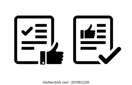 Approved document. File paper with thumb up icon and checkmark. Illustration vector