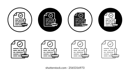 Approved document icon Flat art in black and white isolated