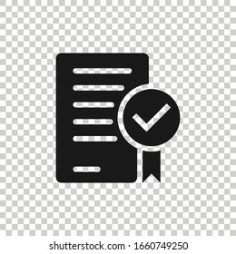 Approved document icon in flat style. Authorize vector illustration on white isolated background. Agreement check mark business concept.