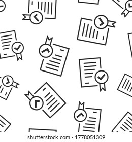 Icono de documento aprobado en estilo plano. Autorizar la ilustración vectorial en el fondo blanco aislado. Marca de verificación de acuerdo concepto de negocio de patentes sin problemas.