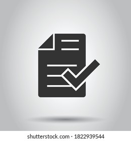 Approved document icon in flat style. Authorize vector illustration on white isolated background. Agreement check mark business concept.