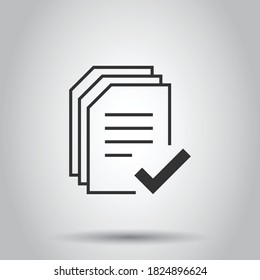 Approved document icon in flat style. Authorize vector illustration on white isolated background. Agreement check mark business concept.