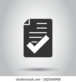 Approved document icon in flat style. Authorize vector illustration on white isolated background. Agreement check mark business concept.