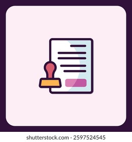 Approved document icon with official stamp and certification mark design