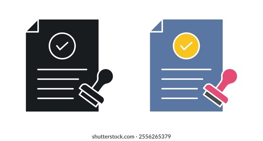 Approved document icon set in black and colored versions.