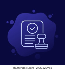 approved document icon with a stamp, line vector