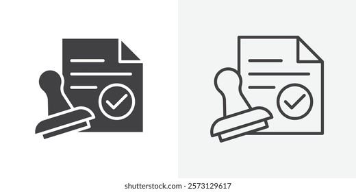 Approved document icons. flat and line style set