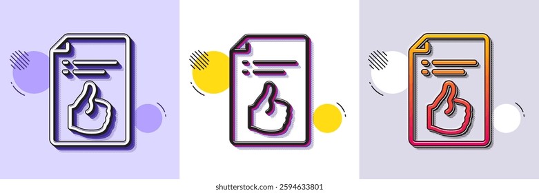 Approved document line icon. Halftone dotted pattern. Gradient icon with grain shadow. Accepted or confirmed sign. Like symbol. Line approved document icon. Various designs. Vector
