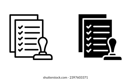 Approved document with stamp icon, Approved application concepts. Top view. Premium quality. vector illustration on white background