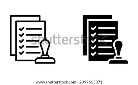 Approved document with stamp icon, Approved application concepts. Top view. Premium quality. vector illustration on white background