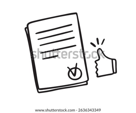 approved document symbol for approval, accredited, agreement doodle hand drawn icon. Outline line drawing clipart symbol. Vector illustration