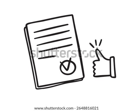 approved document symbol for approval, accredited, agreement doodle hand drawn icon. Outline line drawing clipart symbol. Vector illustration