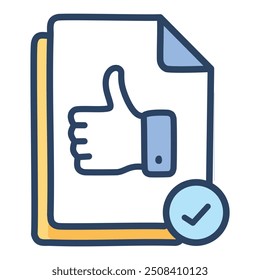 Approved document with thumbs up icon. Colorful illustration of a document with a thumbs up icon and a checkmark, representing approval and positive feedback.