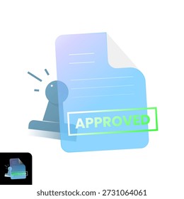 Ilustración vectorial de documentos aprobada con sello de Aprobación y papel oficial. Concepto de verificación, confirmación, validación, Aprobación de registro, conformidad y proceso comercial o legal