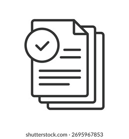 Icono de documentos aprobados en diseño de línea. aprobado, documentos, archivo, verificación, verificación, validación, certificado en Vector de fondo blanco. Icono de trazo editable de documentos aprobados