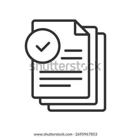 Approved documents icon in line design. approved, documents, file, verification, check, validation, certified on white background vector. Approved documents editable stroke icon