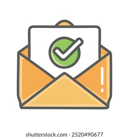 Correo electrónico aprobado. Sobre con una marca de verificación verde, que indica Aprobación, confirmación o aceptación.