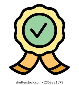 Approved emblem icon outline vector. Money report. Job check color flat