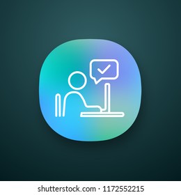 Approved employee's idea app icon. Approval chat. Successful remote work. Online verification. UI/UX user interface. Online communication. Person chatting. Vector isolated illustration