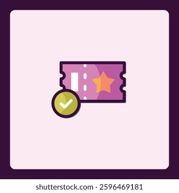Approved event admission ticket icon with star and checkmark symbol