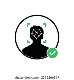 Logotipo aprobado del escáner de la identificación de la cara Concepto de exploración facial para desbloquear su teléfono celular y la autorización del acceso de la gente