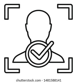 Approved face recognition icon. Outline approved face recognition vector icon for web design isolated on white background