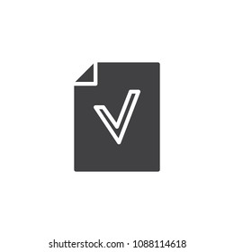 Approved file vector icon. filled flat sign for mobile concept and web design. Paper document and tick simple solid icon. Symbol, logo illustration. Pixel perfect vector graphics