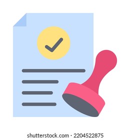 Approved flat icon. Approved stamp with document. For business and payments presentation. Vector Illustration.